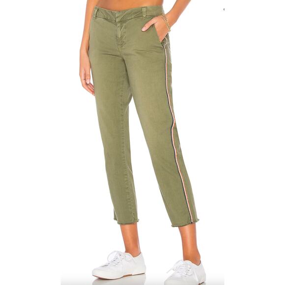 Sunday Revolve Le Soleil Pant Contrast Stripe Frayed Hem in Cactus Size 28 NWT - Picture 1 of 12
